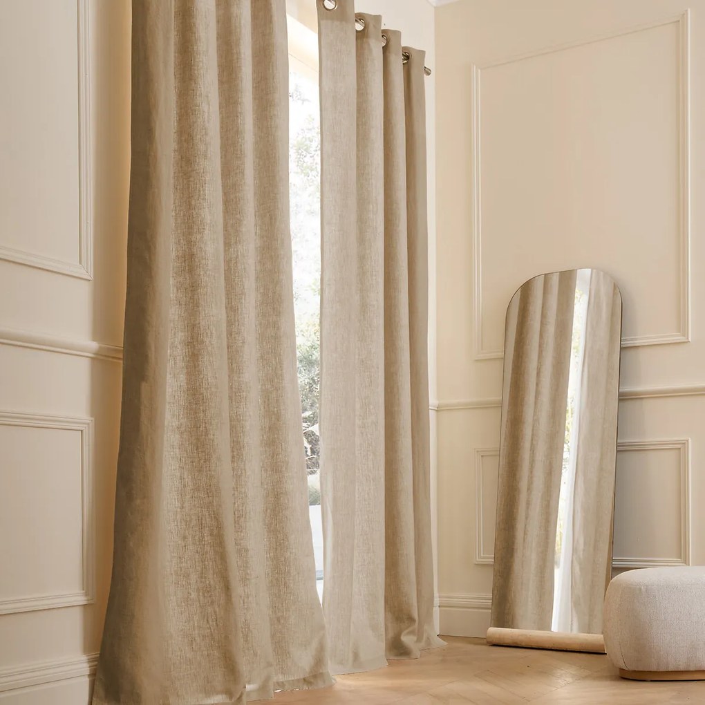 Gordijn in gewassen linnen met voering, met oogjes, Private