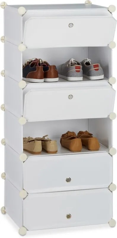 Schoenenrek kunststof - gesloten schoenenkast - kliksysteem - 6 vakken wit