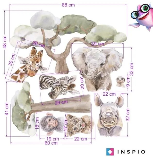 INSPIO Muurstickers boven het babybedje – Kleine safari dieren