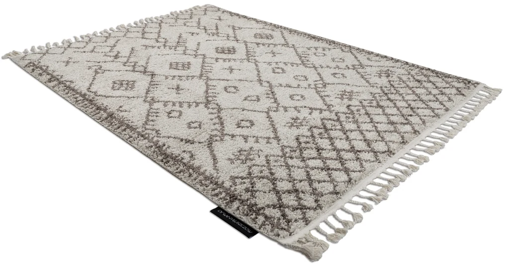 Tapijt BERBER TANGER B5940 crème / bruinrand ,  Barber , marokkaanse shaggy