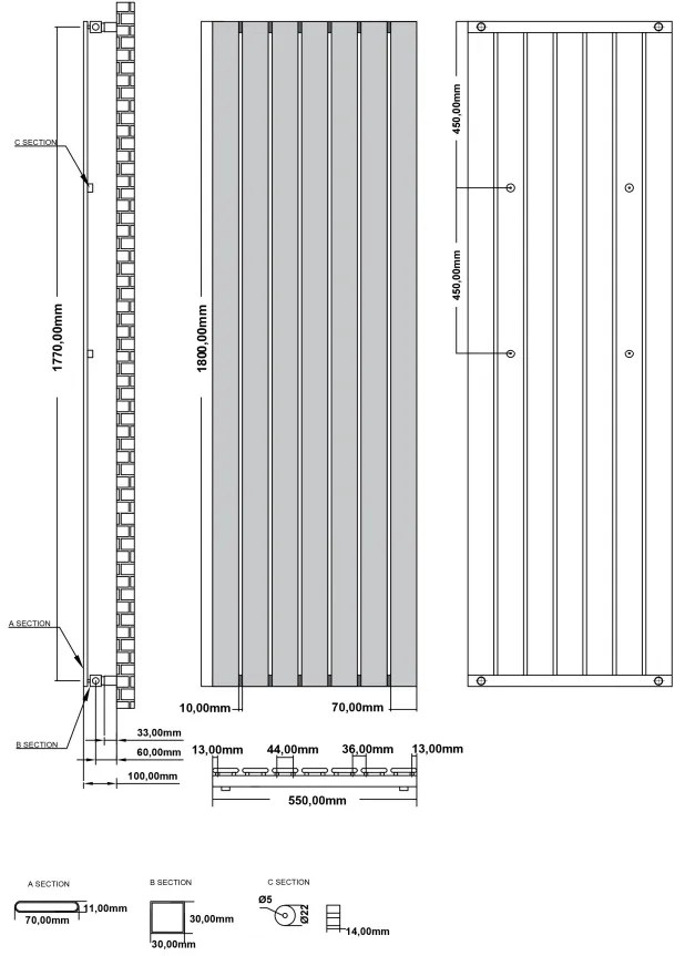 Eastbrook Deddington radiator 55x180cm 1440W antraciet