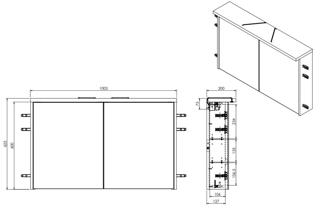 Fontana Grado spiegelkast met verlichting 100cm 2 deuren wit mat