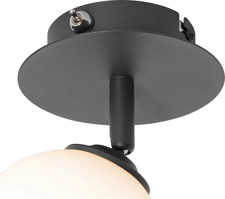 Moderne spot zwart met opaal glas met schakelaar - Athens