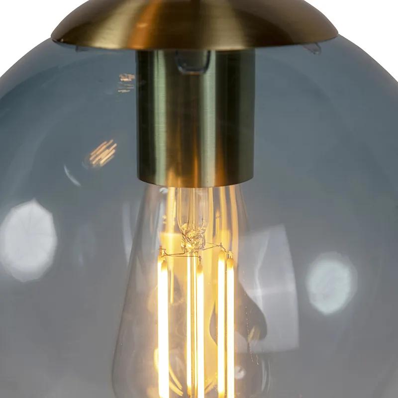 Smart hanglamp met dimmer messing incl. 3 WiFi ST64 met blauw glas - Pallon Art Deco E27 bol / globe / rond Binnenverlichting Lamp