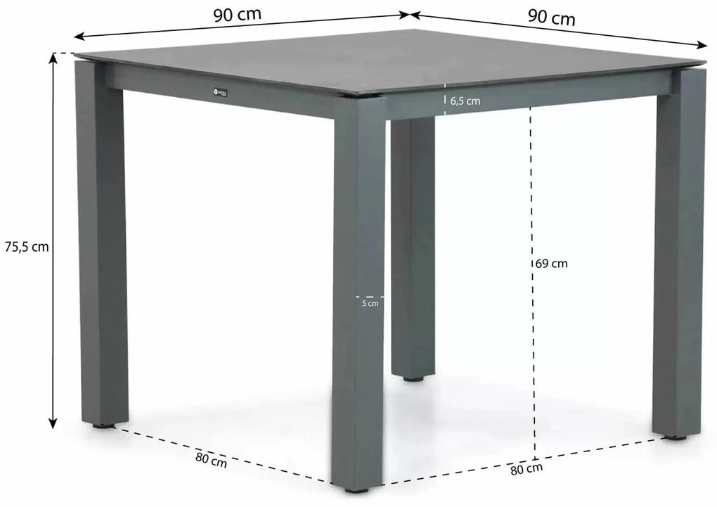 Dining Tuintafel vierkant 90 x 90 cm Aluminium/HPL Grijs Santika Yoko