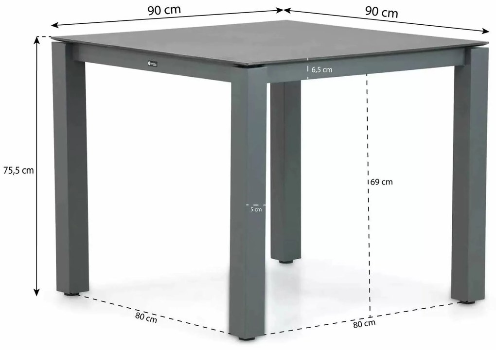 Tuinset 4 personen 90 cm Aluminium/textileen Grijs Osmen Joliet/Yoko