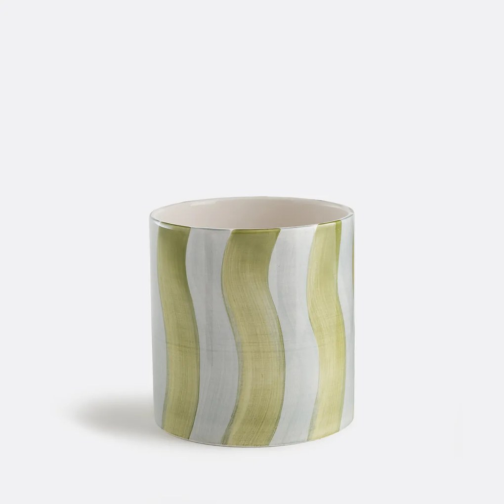 Bloempot met strepen van geglazuurd keramiek, diameter 14 cm, TOUMA
