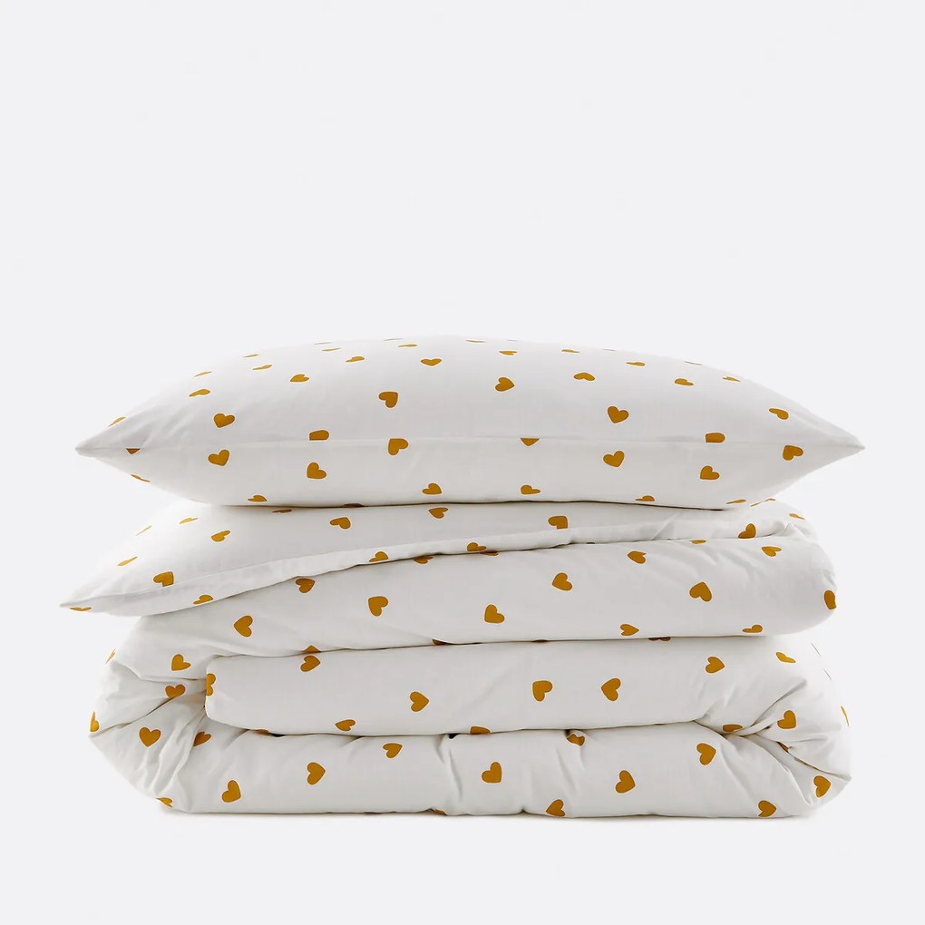 Kinderset, van 50% gerecycled katoen, met rechthoekig kussensloop, Scacco caramel