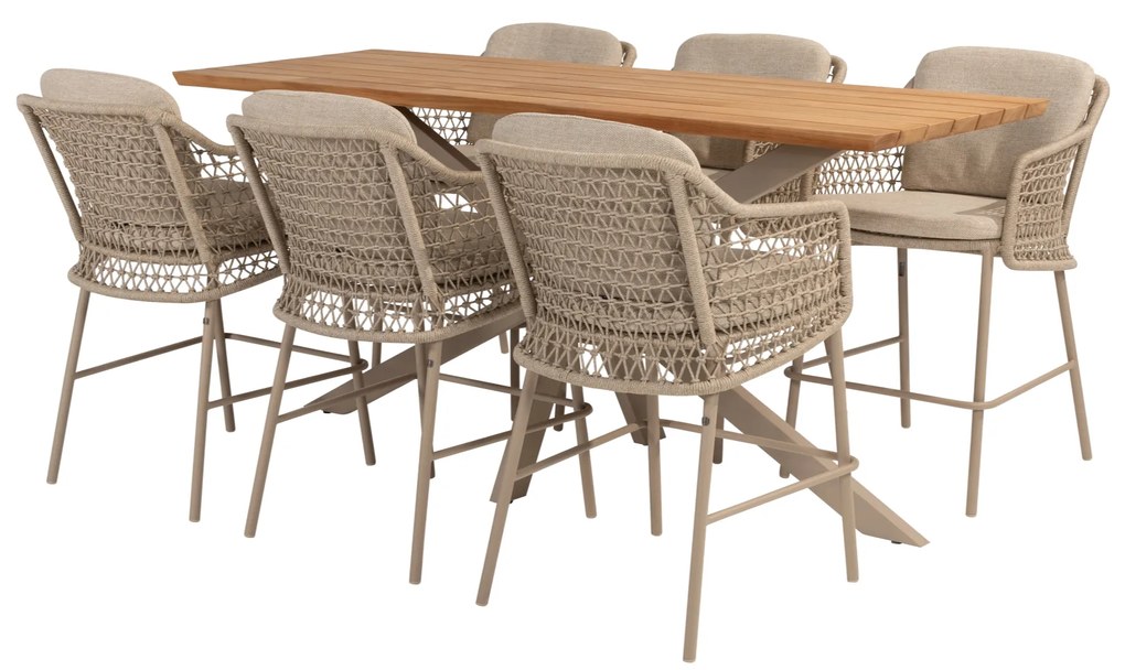 Prado Tramonti barset 7 delig 200x70xH105 teak latte 4 Seasons Outdoor