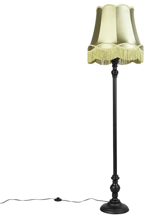 Stoffen Vloerlamp zwart met Granny kap groen - Classico Klassiek / Antiek E27 Binnenverlichting Lamp