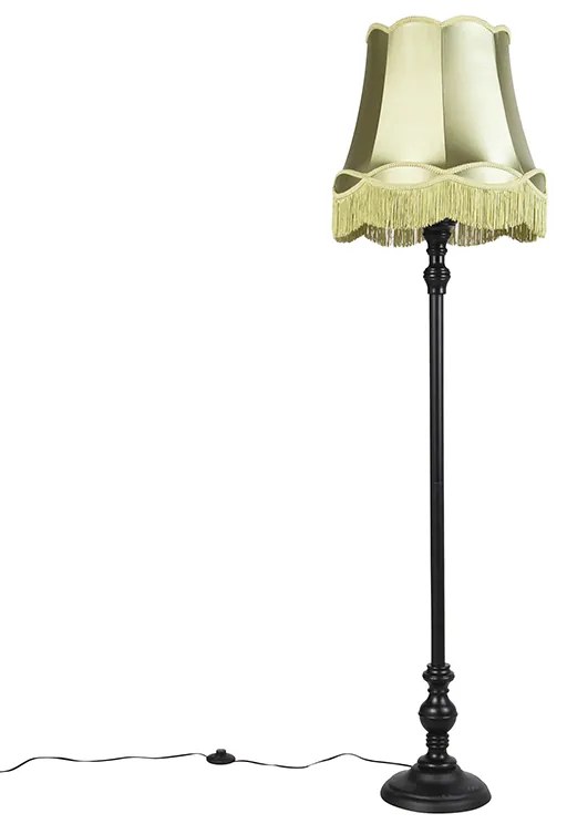Vloerlamp zwart met Granny kap groen - Classico