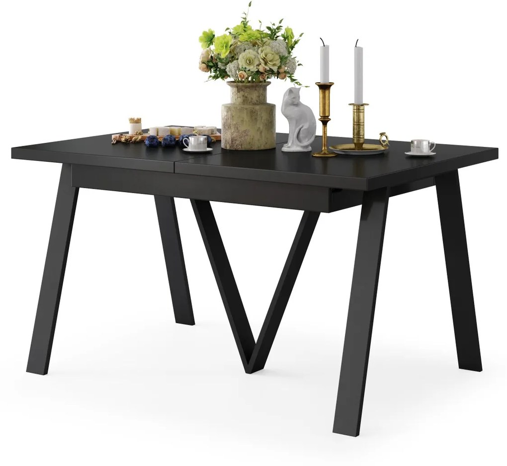 AVERY zwart mat - LOFT/INDUSTRIËLE TAFEL VOOR WOONKAMER / EETKAMER UITKLAPBAAR TOT 330 cm!