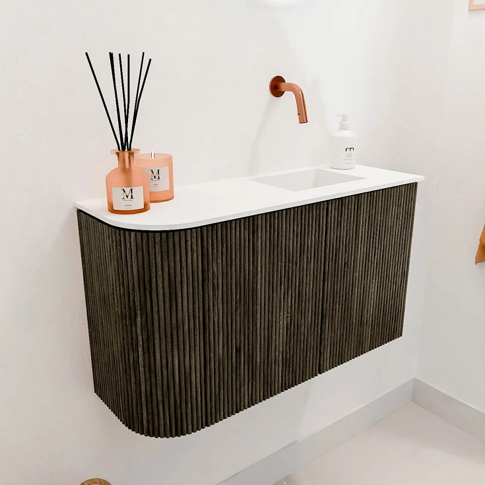 Mondiaz Joya 70cm toiletmeubel ronding links shadow met wastafel faye rechts zonder kraangat talc