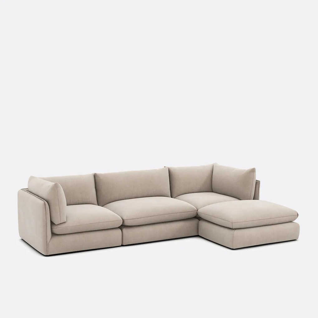 Modulaire bank, 3 zits met poef, gestructureerde stof, Malo