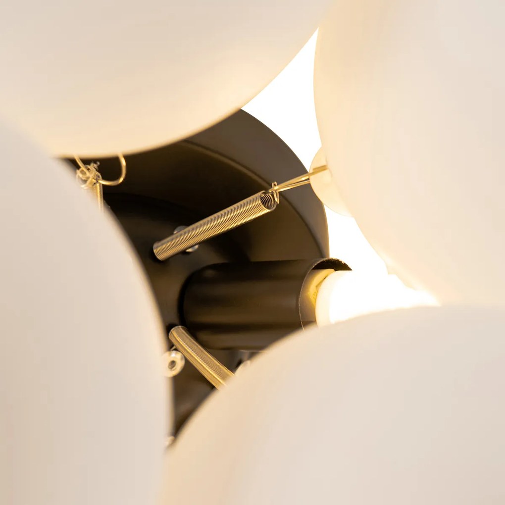 Art deco plafondlamp zwart met opaal glas 4-lichts - Uvas