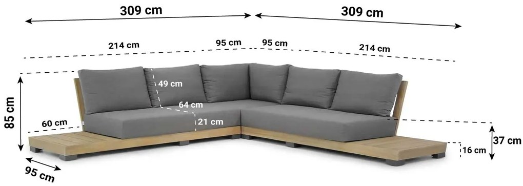 Hoek loungeset 5 personen Teak Naturel teak  Lifestyle Garden Furniture Hilton