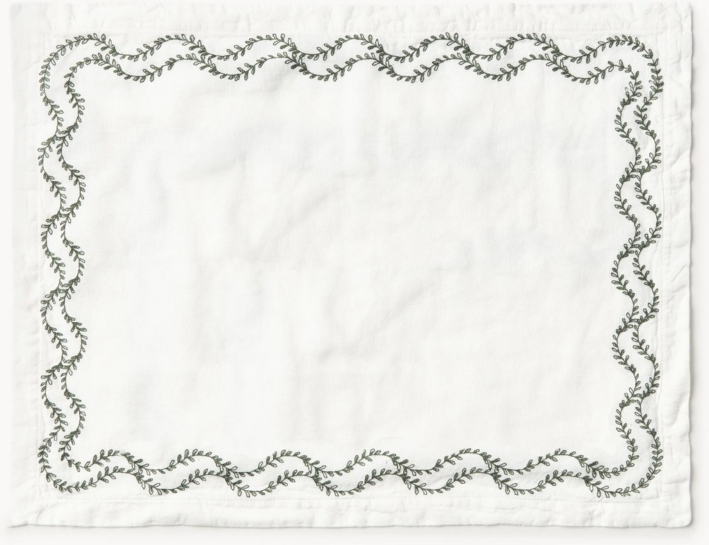 Handgeborduurde placemats Ivy van gewassen linnen, 2-delig
