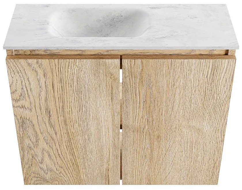 Mondiaz Ture DLux toiletmeubel 60cm washed oak met wastafel opalo links met kraangat