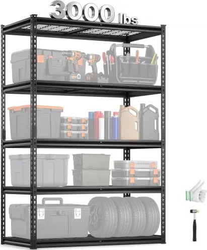VEVOR Opslagstelling, 1361 kg, 5-laags zware stelling voor garage, 609,6 x 1219,2 x 1828,8 mm, verstelbare boutloze stelling voor industriële stellingen, multifunctionele stelling, kelderstelling voor keuken, magazijn, kelder, zwart