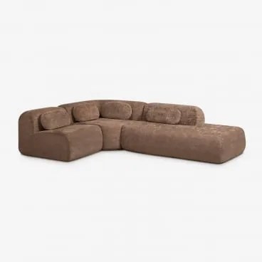 Modulaire Hoekbank Van 3 Delen Met Rechter Divan In Vacuüm Verpakte Chenille Merida Chenille Karamelbruin - Sklum