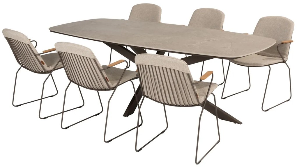 4 Seasons Outdoor Veneto dining set terre met Prado tafel met keramisch blad 240 x 105 cm * Sale * Tuinset bruin weerbestendig