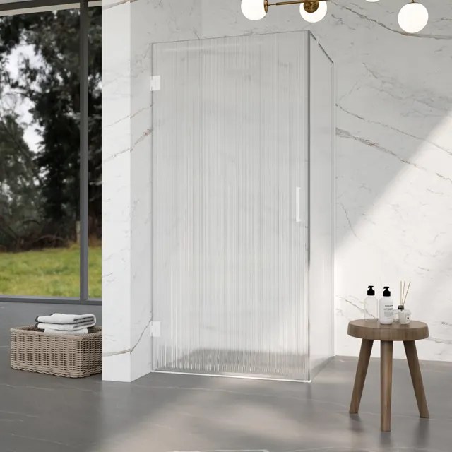 Fortifura Galeria Douchecabine - 100x140x200cm - scharnieren - deurgreep - stabilisatiestang - helder geribbeld - veiligheidsglas - mat wit SW1208822/SW1122562/SW797906/SW797954