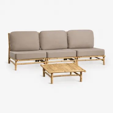 Tuinset Met Modulaire 3-zitsbank En Vierkante Salontafel 75x75 Cm Van Bamboe Isendra Mokka Bruine Stof - Sklum