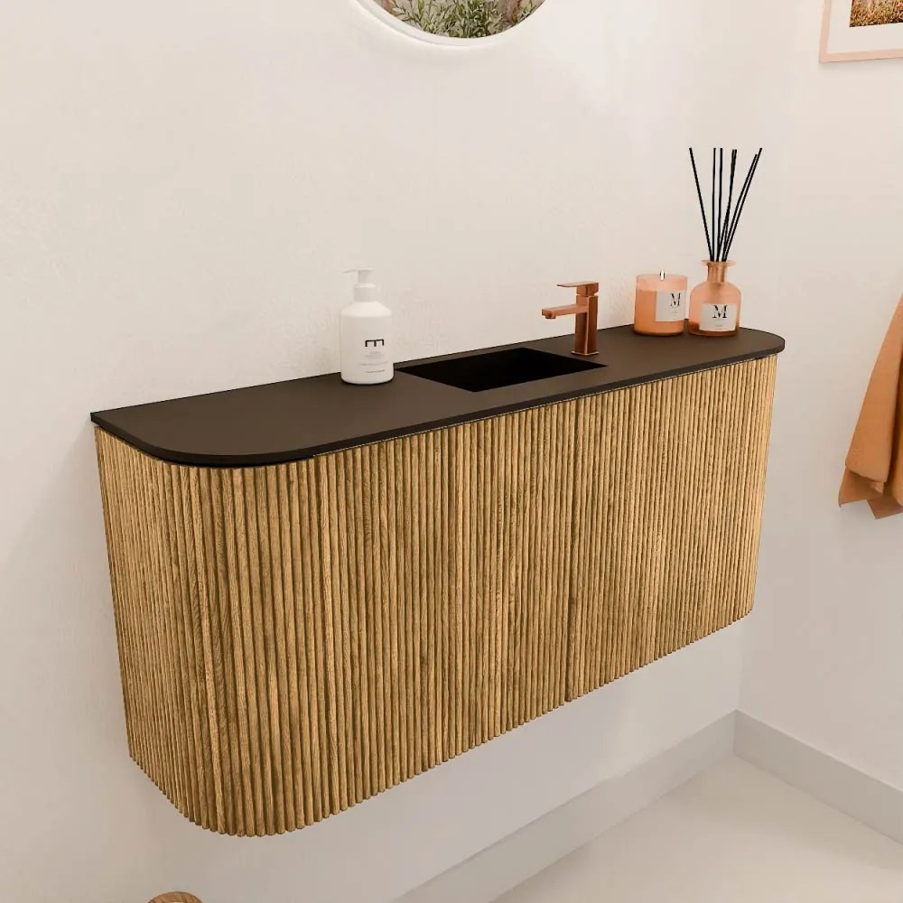 Mondiaz Joya 95cm toiletmeubel ronding links/rechts oak met wastafel faye midden 1 kraangat urban