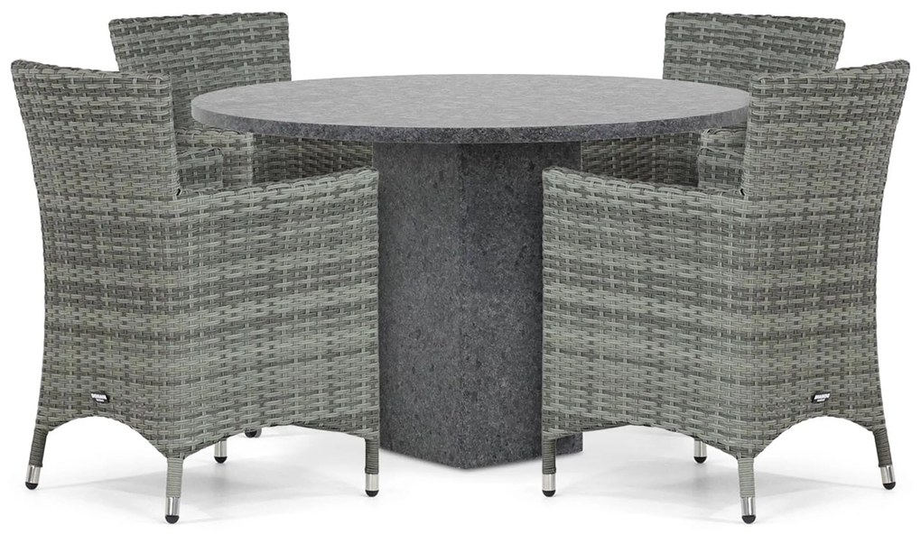 Tuinset Ronde Tuintafel 4 personen 120 cm Wicker Grijs  Domani Furniture Miami/Graniet