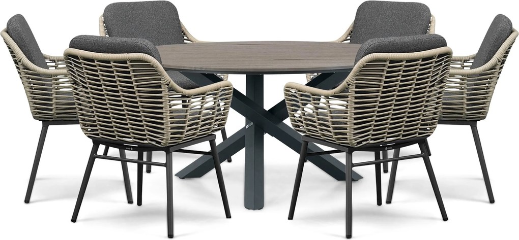 Tuinset Ronde Tuintafel 6 personen 150 cm Rope Grijs Coco Antoni/Ancona