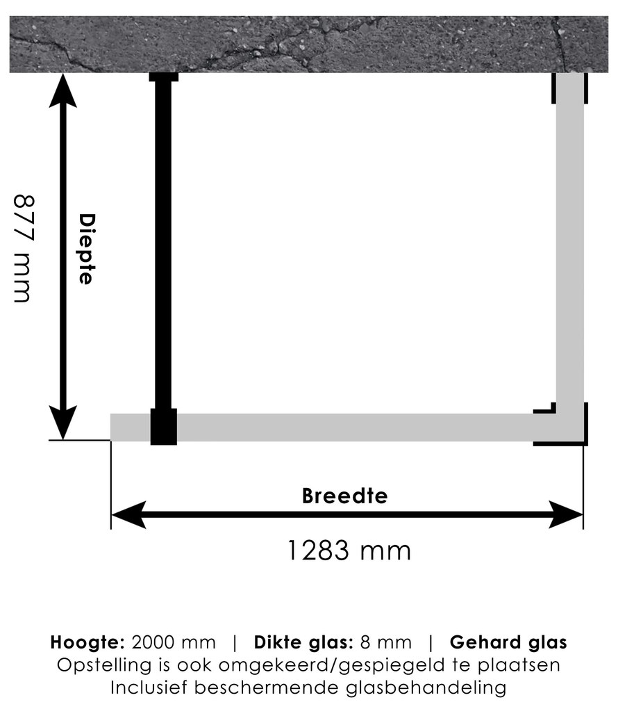 Brauer JC profielloze inloopdouche 90x130cm reversed gunmetal geborsteld