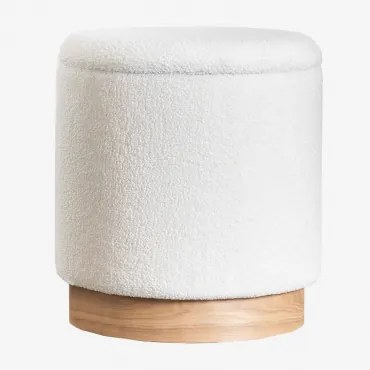 Ronde Poef Ø40 Cm Met Opbergruimte In Schapenvacht Mineyster White - Sklum