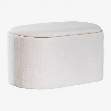 Ovale Poef 70 Cm Met Dienblad En Opbergruimte, Bekleed Berkeleni Linnen Beige – Crème - Sklum