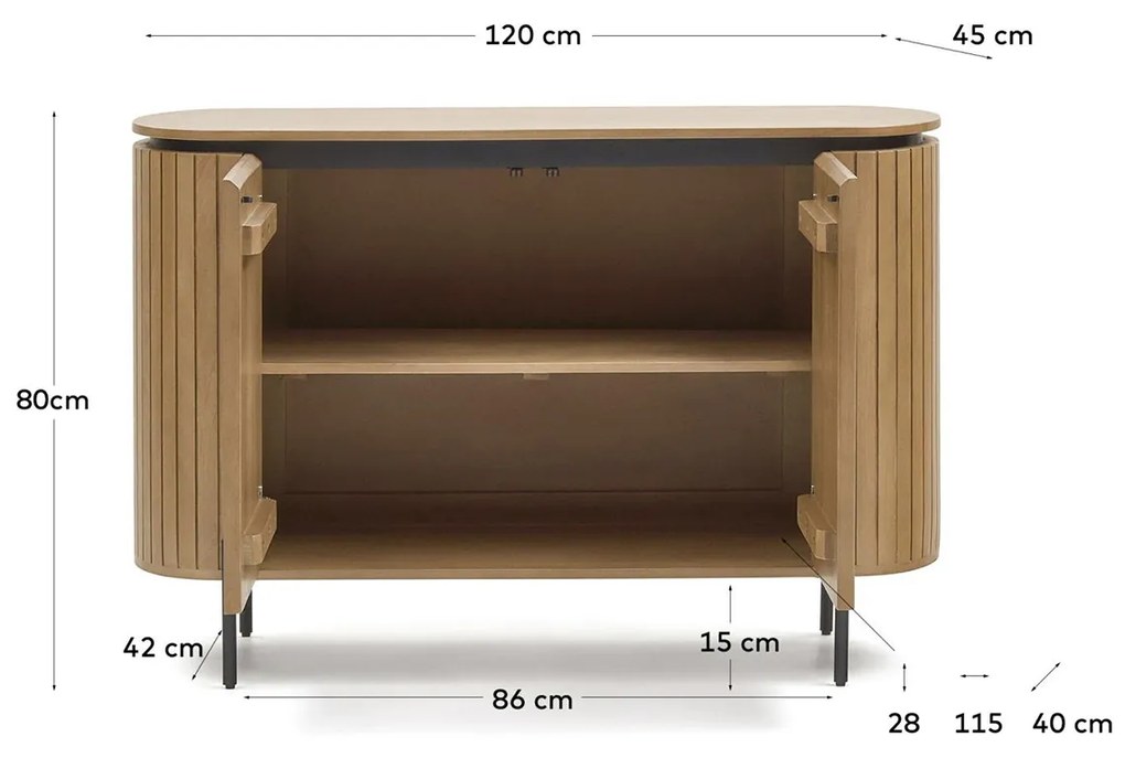 Kave Home Licia Ovaal Dressoir Van Mangohout 120 Cm - 120x45x80cm.