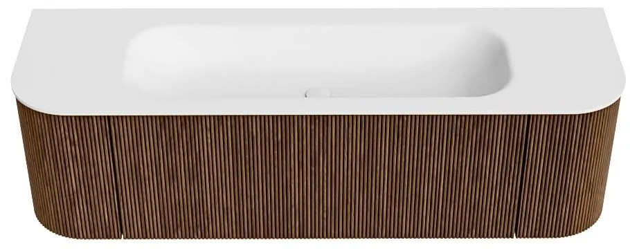 Mondiaz Kurve 150cm badmeubel ronding links/rechts walnut met 1 lade en 2 deuren en wastafel big medium midden 1 kraangat
