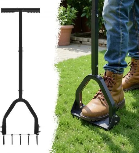 VEVOR Gazonbeluchter 23,5 cm Handmatig, Gazonbeluchter met 15 ijzeren pinnen, Lange T-handgreep, Brede plaat, Grondbeluchtingsgereedschap, Gazonbeluchter voor verdichte grond, Gazonverzorging, Tuin, Zwart