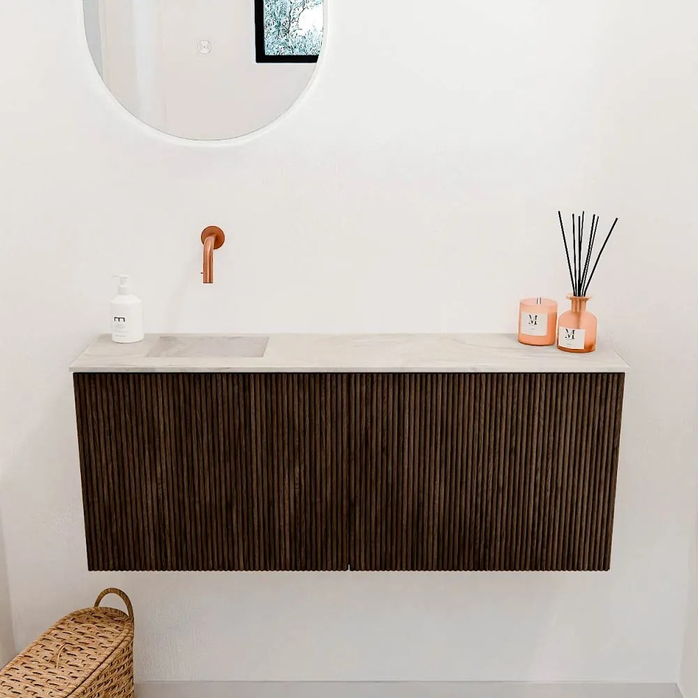 Mondiaz Joya DLux 100cm toiletmeubel walnut met wastafel faye links zonder kraangat ostra
