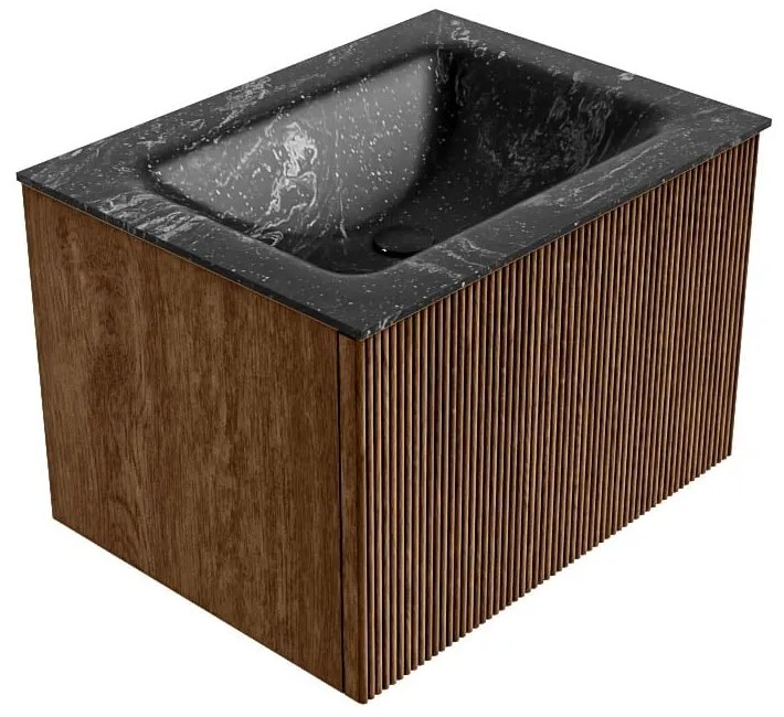Mondiaz Kurve-dlux 60cm badmeubel walnut met 1 lade en wastafel cloud midden zonder kraangat lava