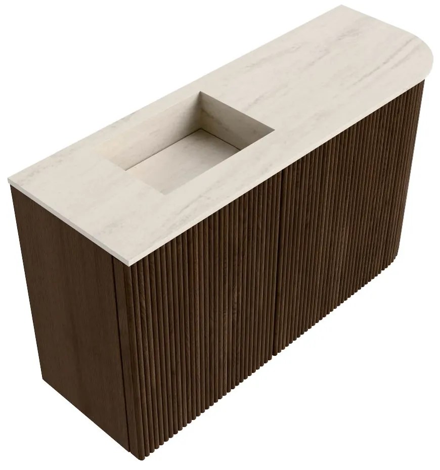 Mondiaz Joya DLux 70cm toiletmeubel ronding rechts walnut met wastafel faye links zonder kraangat meli