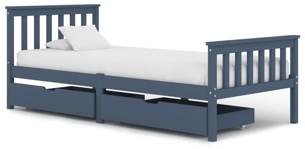 vidaXL Bedframe met 2 lades massief grenenhout grijs 100x200 cm