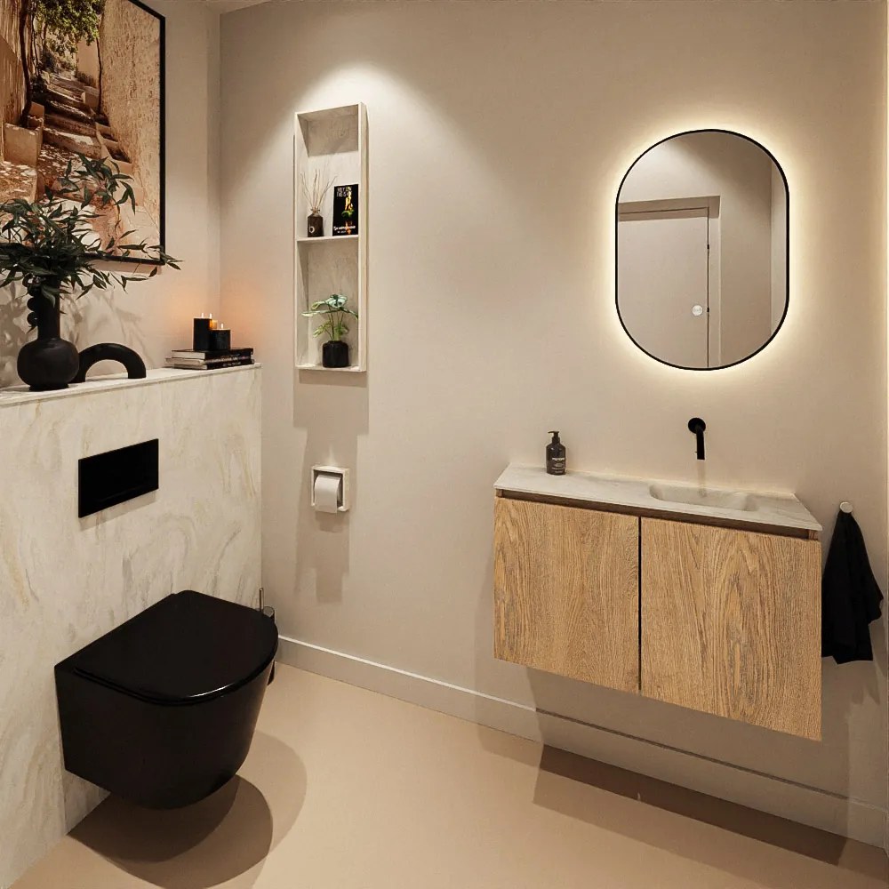 Mondiaz Ture DLux toiletmeubel 80cm washed oak met wastafel ostra rechts zonder kraangat