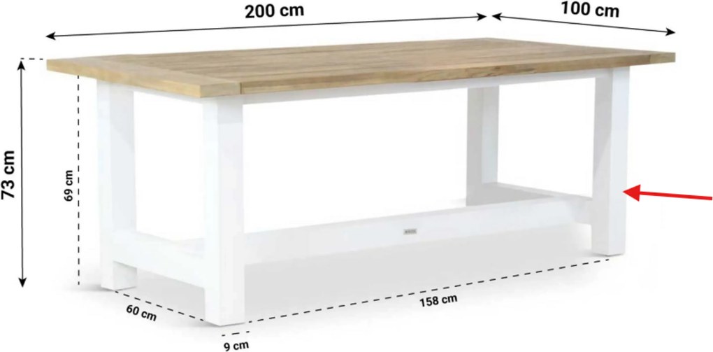 Tuinset 4 personen 200 cm Aluminium Wit Lifestyle Garden Furniture Alessio/Los