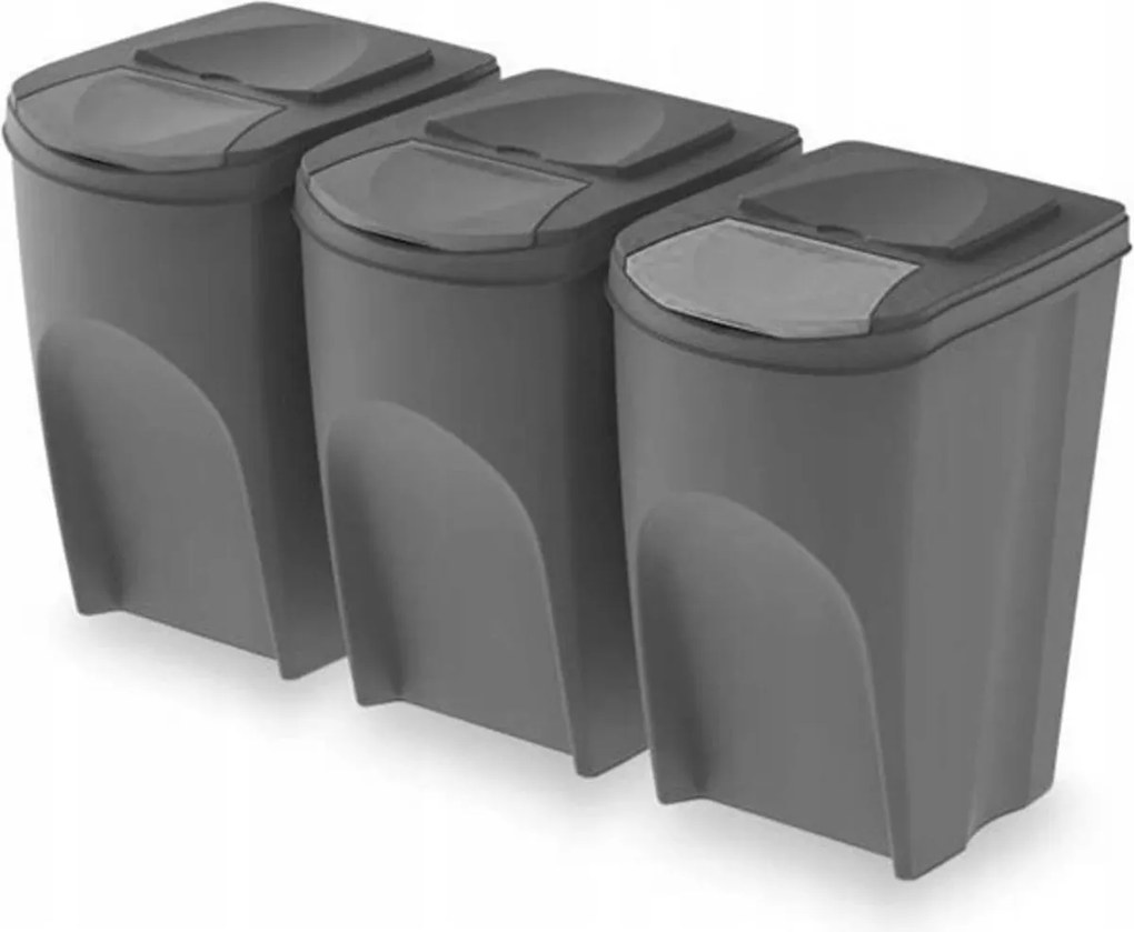 Prosperplast Sortibox Afvalscheidingsbakken - Steengrijs - 3x 35 Liter - Stapelbaar
