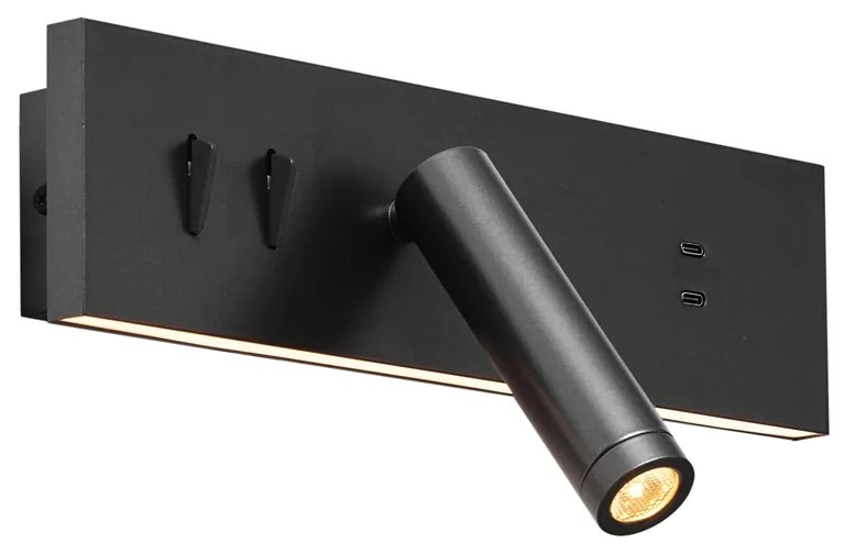Wandlamp zwart verstelbaar met USB-C incl. LED - Modric Modern Binnenverlichting Lamp