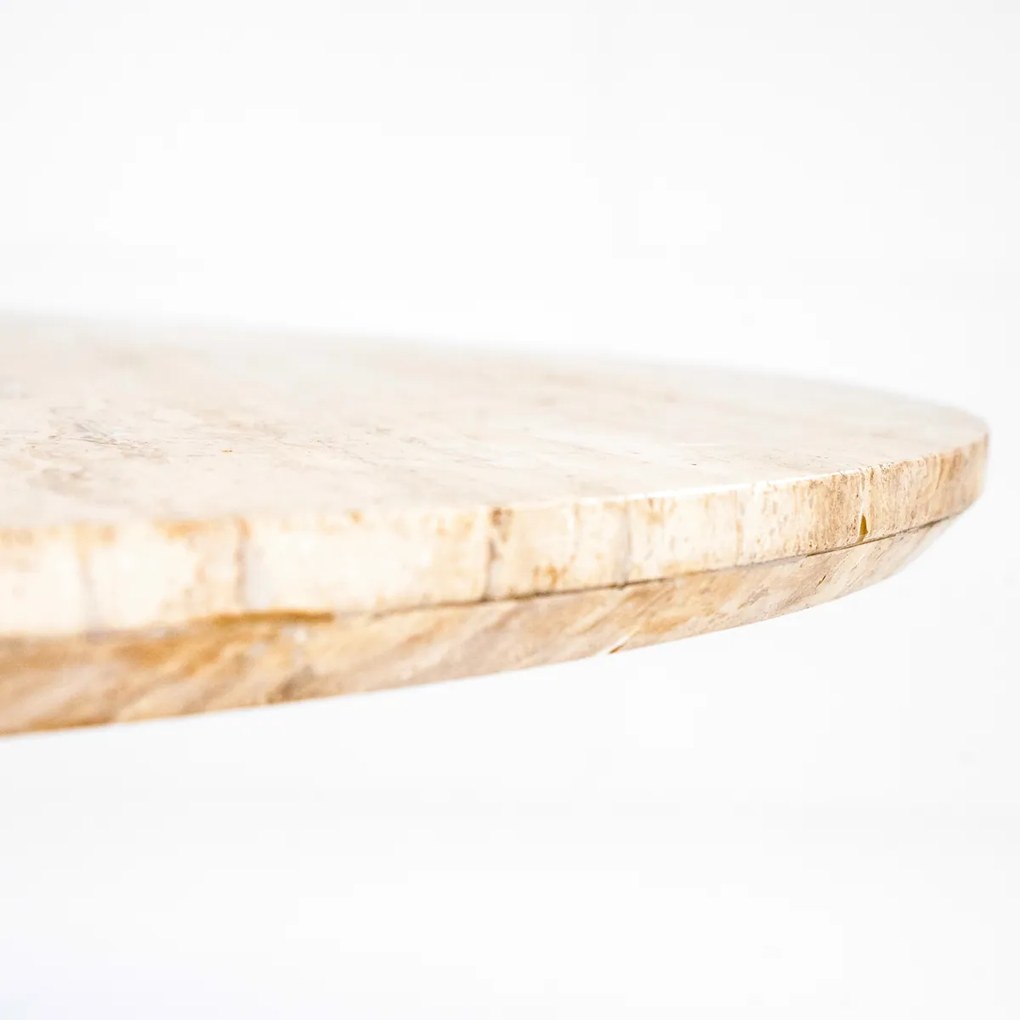 Ronde Eettafel Travertin En Mangohout - 130 X 130cm.