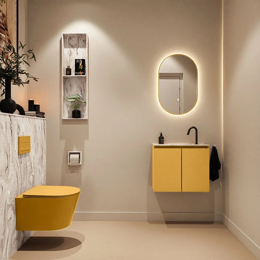 Mondiaz Ture DLux toiletmeubel 60cm ocher met wastafel glace midden met kraangat