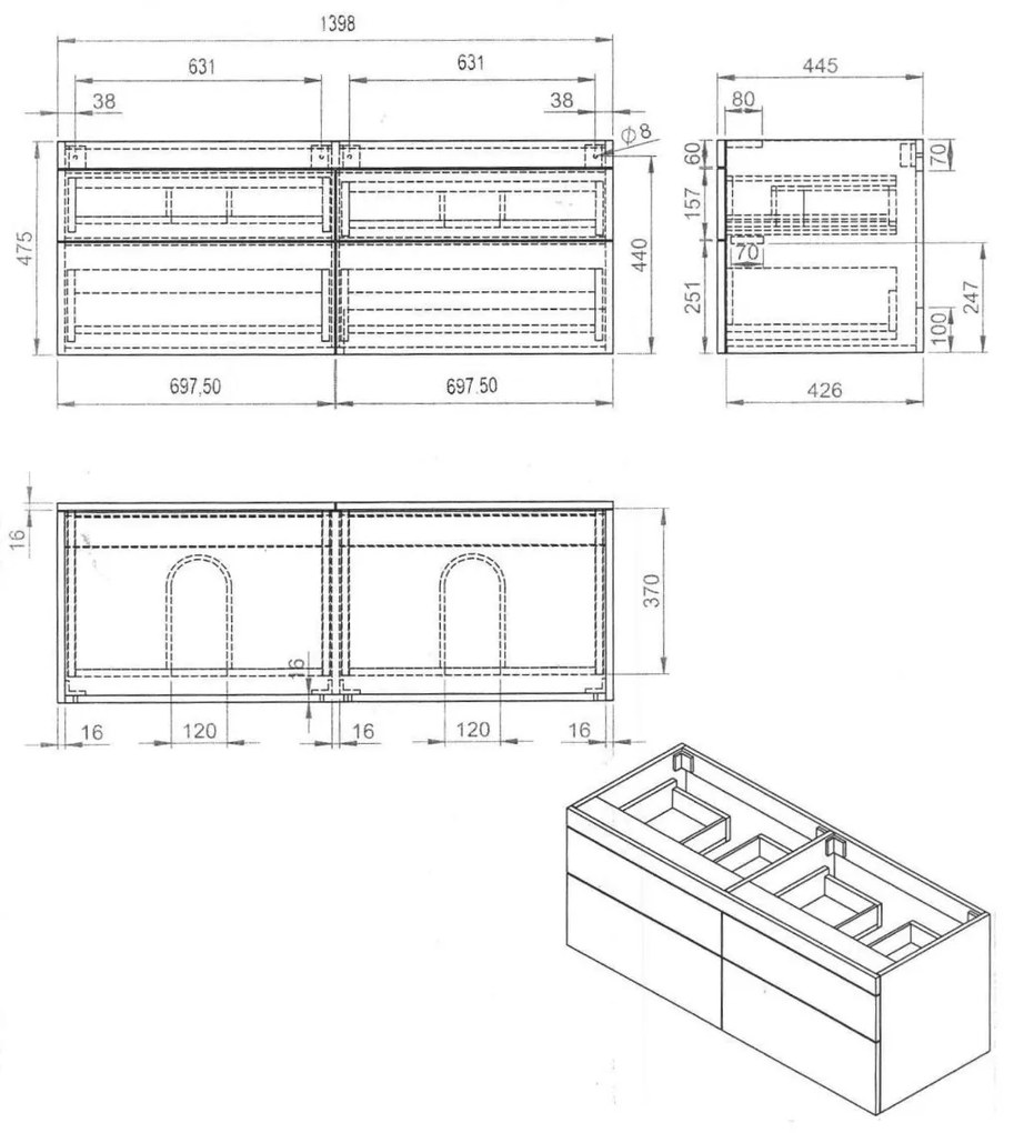 Best Design Beauty badkamermeubel 140cm mat zwart