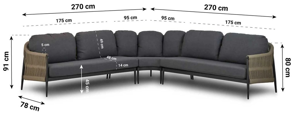 Hoek loungeset 5 personen Aluminium/Rope Taupe Coco Romeo/Westfield
