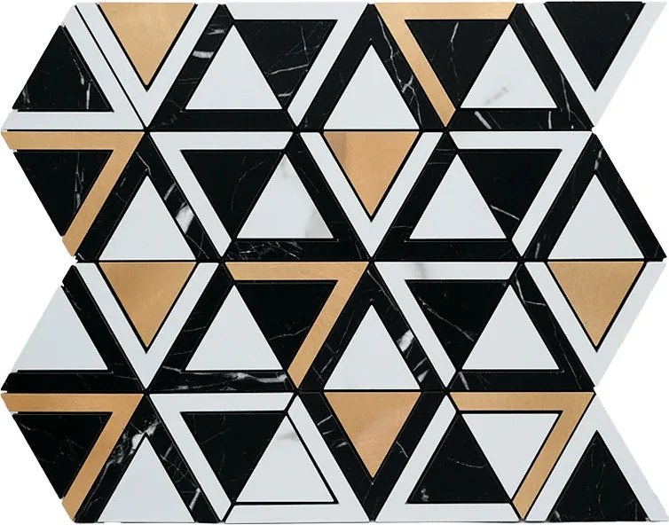 Zelfklevende Mozaïektegels Metaal | Driehoek Zwart Wit Goud | 28,7×33,1 cm | Keuken, Bad & WC
