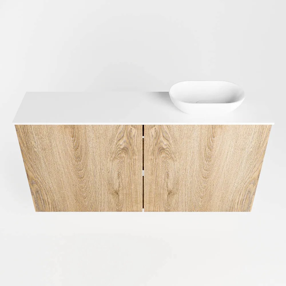 Mondiaz Fowy toiletmeubel 100cm washed oak met witte waskom rechts en kraangat